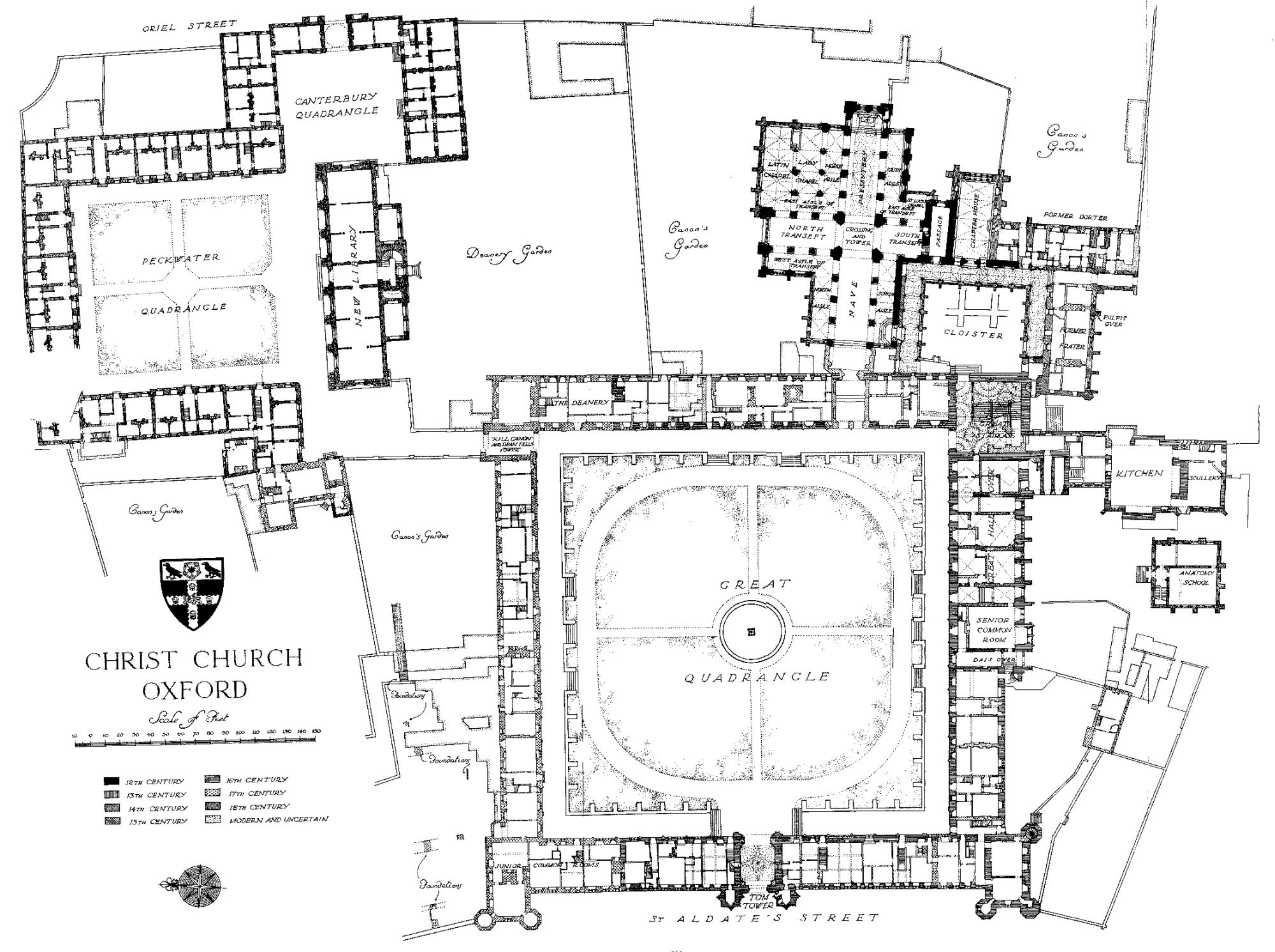 Incisione storica di Christ Church College a Oxford, David Loggan, 1675